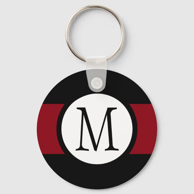 Porte-clés Élégant Monogramme noir, blanc et rouge (Recto)