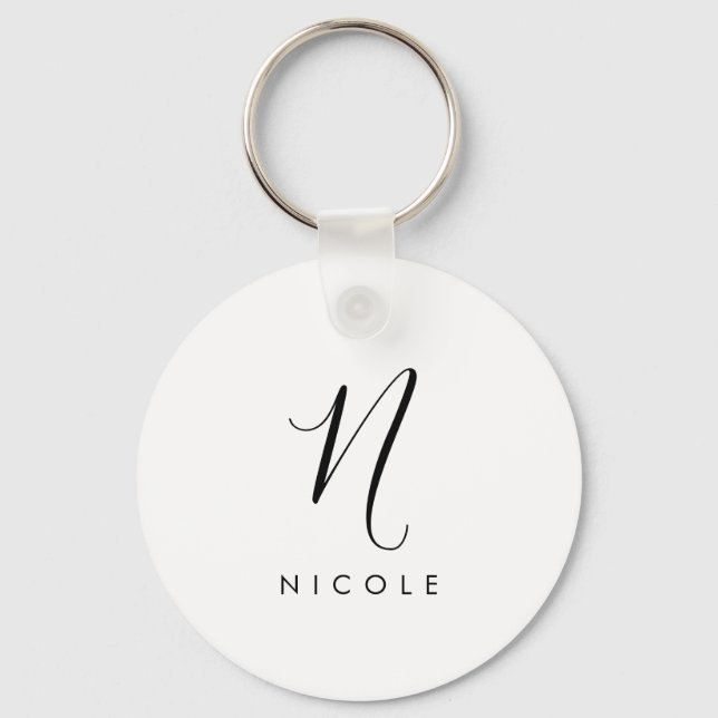 Porte-clés Élégant Monogramme noir et blanc (Recto)
