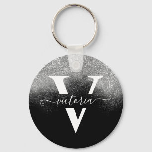 Porte-clés Élégant Monogramme Parties scintillant Argent Fi