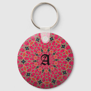 Porte-clés Elégant Monogramme rose foncé Cercle de mosaïque