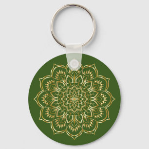 Porte-clés Élégant Motif de Mandala vert et or Floral