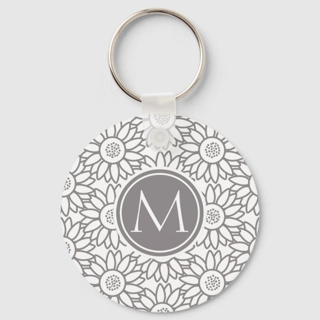 Porte-clés Élégant Motif de tournesol Monogrammé (Recto)