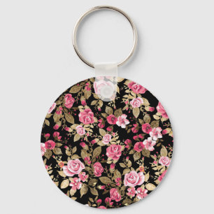 Porte-clés Élégant motif d'or fleuri de printemps