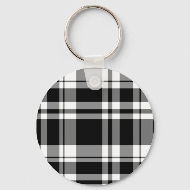 Porte-clés élégant motif en plaid blanc noir (Recto)