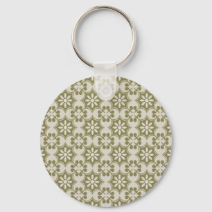 Porte-clés Élégant motif répétitif de Fleur de Lis vert olive