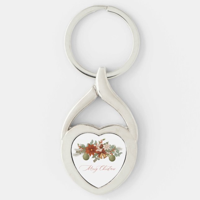 Porte-clés Élégant Noël floral rouge et vert (Devant)