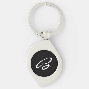 Porte-clés Élégant noir et blanc Script Monogramme Argent
