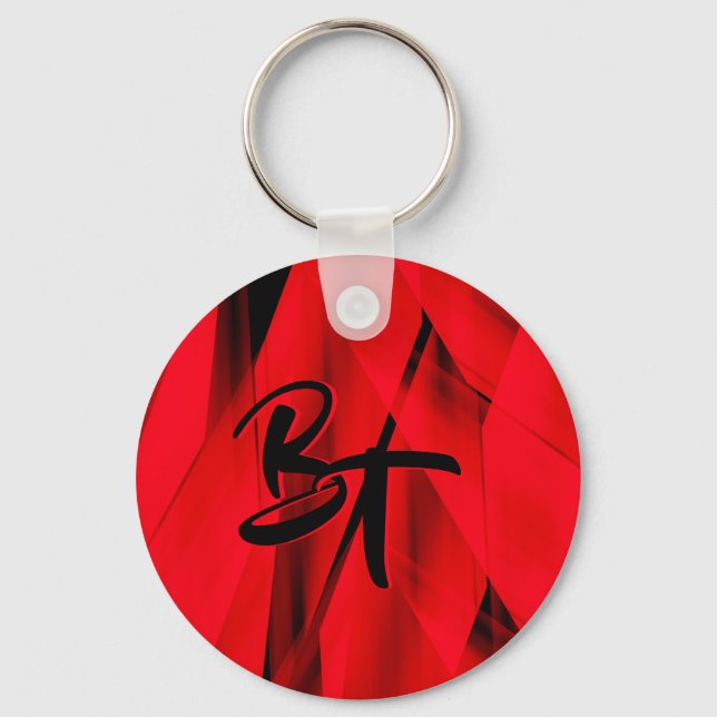 Porte-clés Élégant noir rouge foncé Abstrait monogramme (Recto)