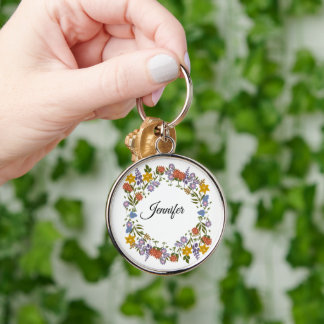 Porte-clés Élégant Nom Personnalisé Aquarelle Florale