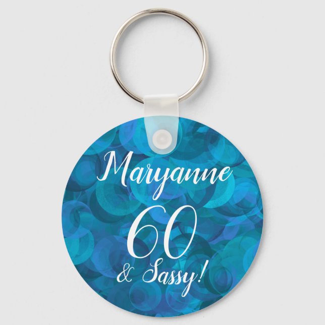 Porte-clés Elegant Ocean Blue 60 et Sassy Anniversaire Nom (Recto)