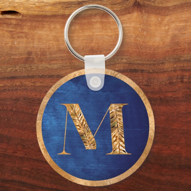 Porte-clés Elégant or et bleu marine Monogramme personnalisé (Recto)