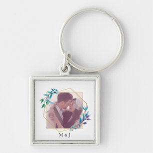 Porte-clés Elégant Or moderne géométrique et photo feuille