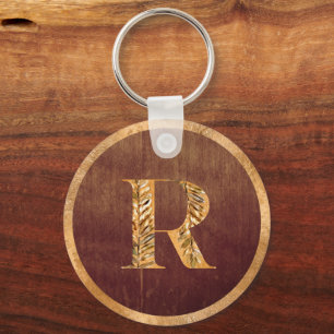 Porte-clés Elégant or rustique et Brown Monogramme personnali