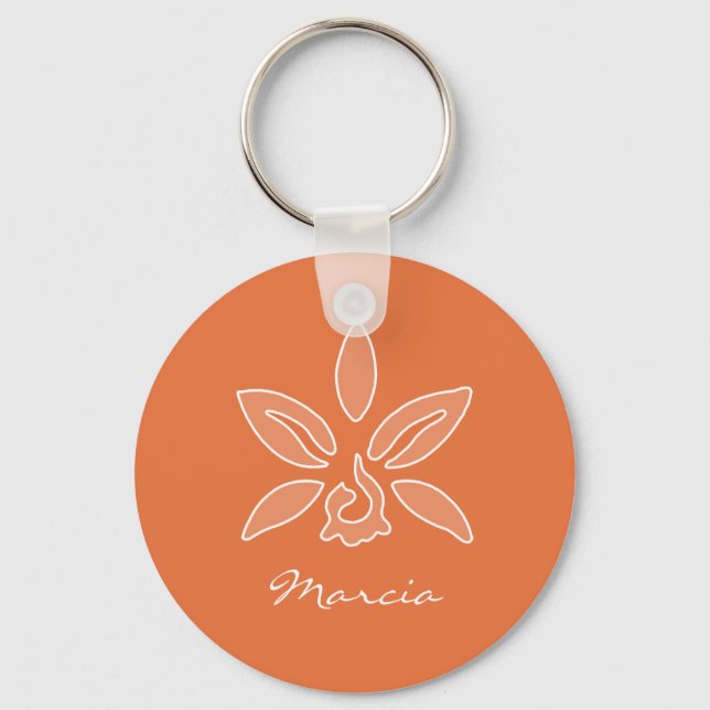 Porte-clés Elégant orchidée Simple Rich Orange Fleur et nom (Recto)