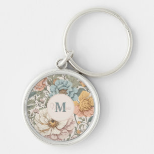 Porte-clés Elégant Pastel couleurs Vintage Floral Monogramme