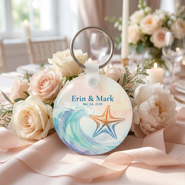 Porte-clés Elegant Pastel Watercolor | Soft Blush & Aqua (#weddingfavor #beachwedding #coastalwedding #weddingideas #personalizedgifts #weddingkeychain#summer)