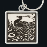 PORTE-CLÉS ÉLÉGANT PEACOCK BLANC NOIR<br><div class="desc">Elegant Art Nouveau Peacock in black and white</div>