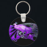 PORTE-CLÉS ÉLÉGANT PEACOCK EN PURPLE ET NOIR<br><div class="desc">Design numérique par Bulgan Lumini. Partie de la nouvelle collection ARCADIA.</div>