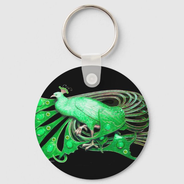PORTE-CLÉS ELEGANT PEACOCK IN  GREEN AND BLACK (Recto)