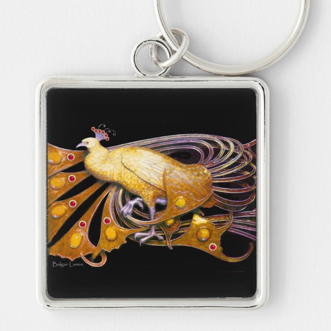 PORTE-CLÉS ELEGANT PEACOCK IN YELLOW AND BLACK (Devant)