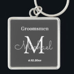 Porte-clés élégant personnalisé  garçons d'honneur noir blanc<br><div class="desc">élégant moderne personnalisé  garçon d'honneur noir,  sur mesure</div>