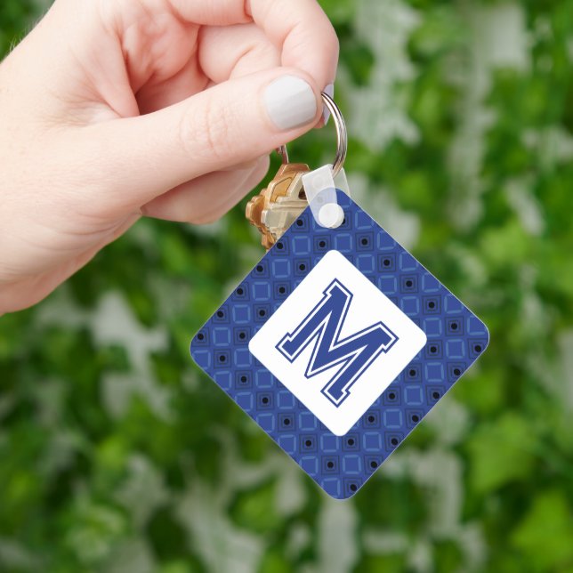 Porte-clés Elégant Porte - clé bleu gris avec Monogramme (main)