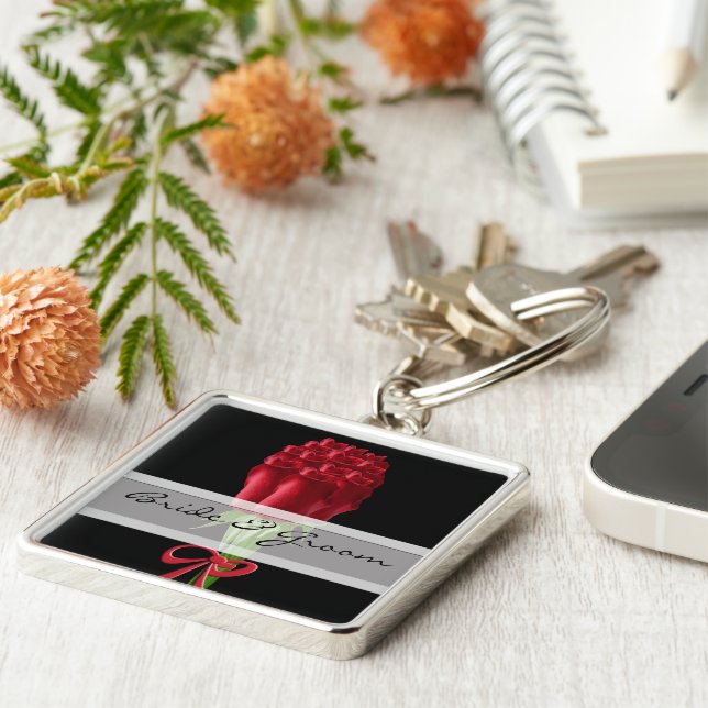 Porte-clés Élégant Porte - clé Mariage Rose rouge (Côté)