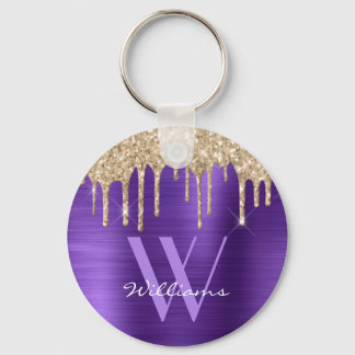 Porte-clés Élégant Purple Gold Parties scintillant Drives Nom
