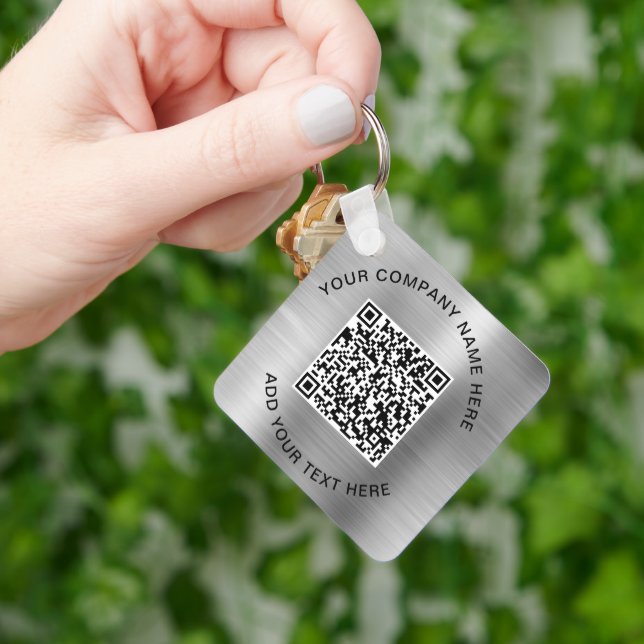 Porte-clés Elégant QR Code promotionnel Argent (main)