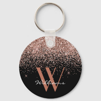 Porte-clés Élégant Rose Gold Black Parties scintillant Nom du