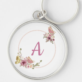 Porte-clés Elegant Rose Gold Floral Butterfly – Custom name