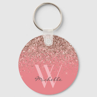 Porte-clés Élégant Rose Gold Pink Parties scintillant Nom du
