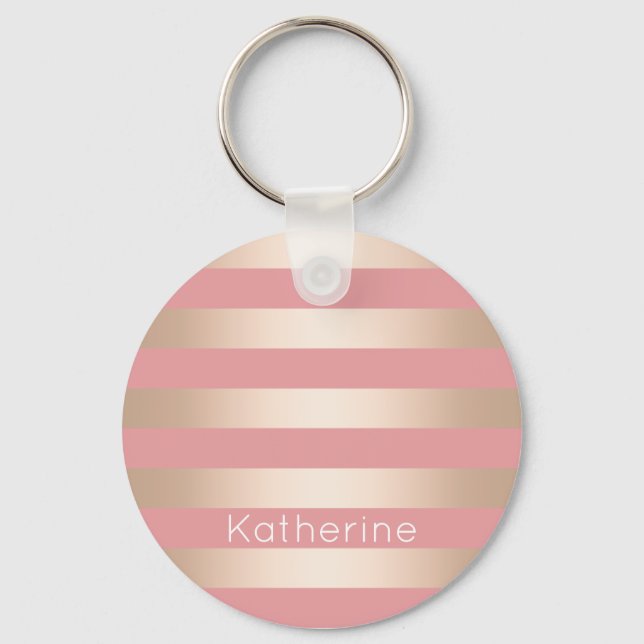 Porte-clés Élégant rose moderne poule doré rose rayé (Recto)