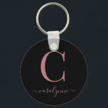 Porte-clés Élégant Rose noir moderne Monogramme or<br><div class="desc">Chic Elegant Rose Rose Gold Monogramme Script sur un Porte - clé noir rond chic. Facile à customiser avec votre propre nom et vos détails. Parfait pour votre luxe ! Veuillez nous contacter à cedarandstring@gmail.com si vous avez besoin d'aide pour la conception ou les produits correspondants.</div>