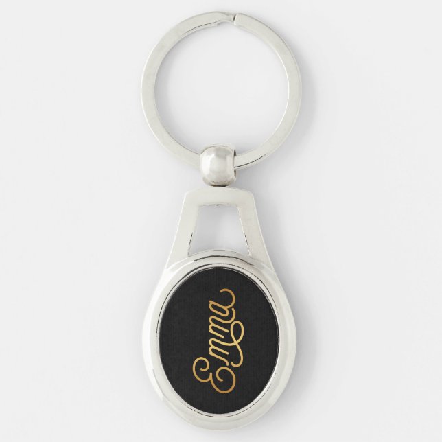 Porte-clés Élégant script Emma Gold Black (Devant)