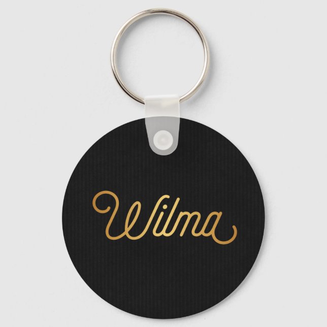 Porte-clés Élégant script personnalisé Wilma Gold Black (Recto)