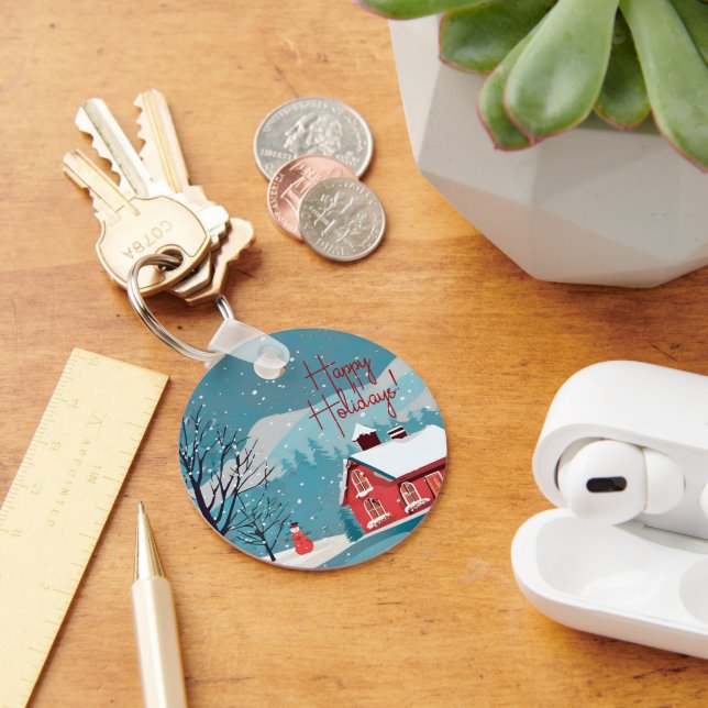 Porte-clés Elégant Snowfall Festival Happy Holidays Circle (Bureau)