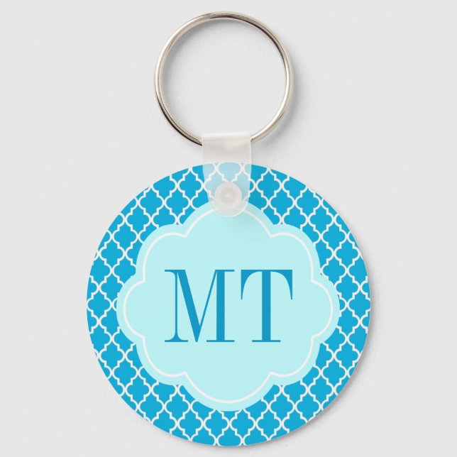 Porte-clés Elégant, tendance, aqua bleu quatrefoil (Recto)
