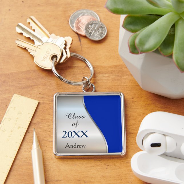 Porte-clés Élégant Tourbillon Diagonal Bleu Argent Diplômé (Bureau)