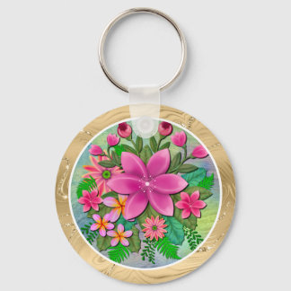 Porte-clés Elegant Tropical Pink Floral I Flowers Bouquet