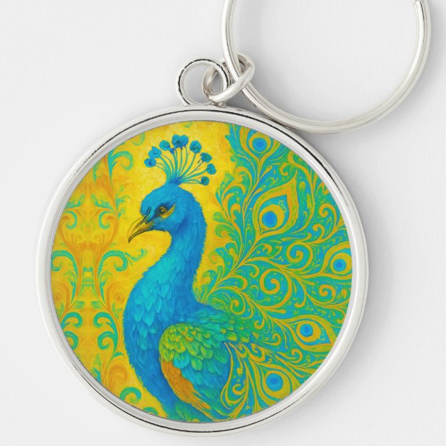 Porte-clés Elégant Turquoise Peacock Bird Décoratif (Devant)