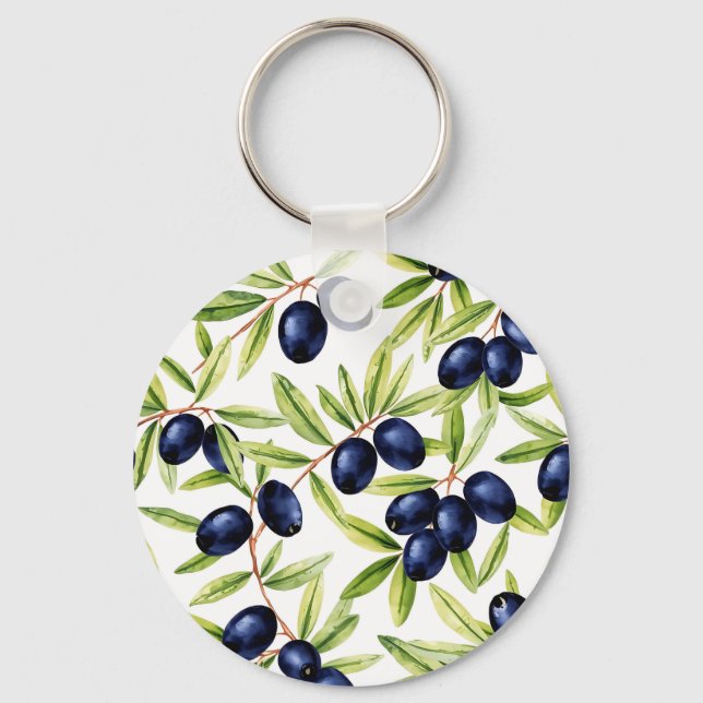 Porte-clés Elegant Watercolor Black Olives Seamless Pattern  (Recto)