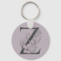 Elegant Z Boho Floral Monogram Initial Lilac Gray 