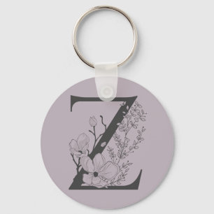 Porte-clés Elegant Z Boho Floral Monogram Initial Lilac Gray 