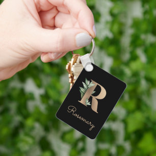Porte-clés Élégante Botanique Monogramme Gold Lettre R Porte 