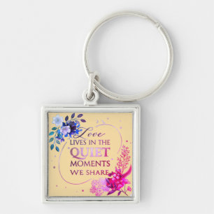 Porte-clés Élégante citation artistique florale en or