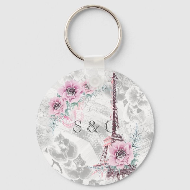 Porte-clés Elégante couronne de fleurs roses. (Recto)