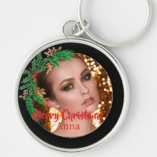 Porte-clés Élégante couronne de Noël photo Black Gold