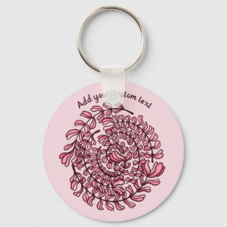 Porte-clés Élégante couronne florale spirale rose texte perso