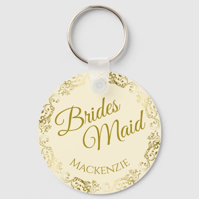 Porte-clés Elégante dentelle d'or sur crème Bridesmaid Mariag (Recto)